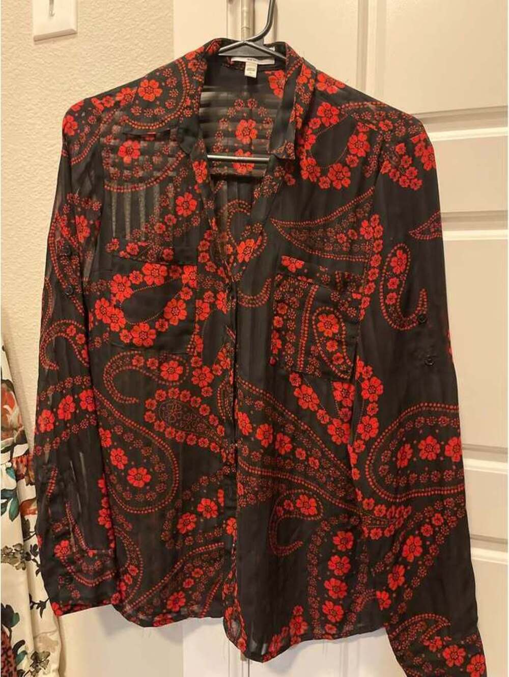 Express Red and Black Floral Paisley Button Down Shirt